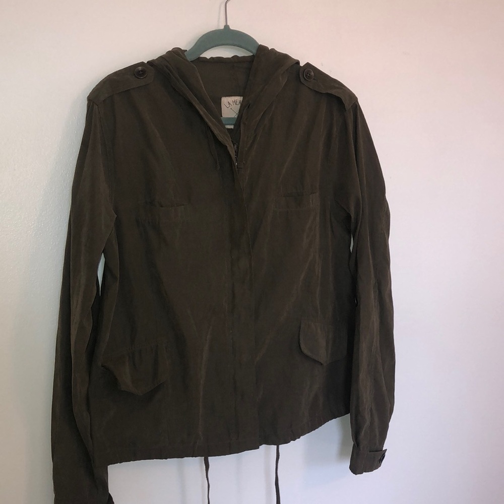 La hearts zip up jacket. Dark green. Large.